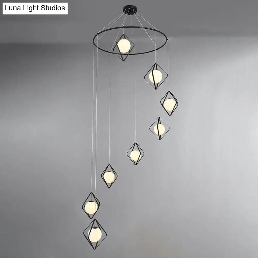 Modern Multi Light Pendant Lamp With Opal Glass Shade - Perfect For Living Room 8 / Black Round