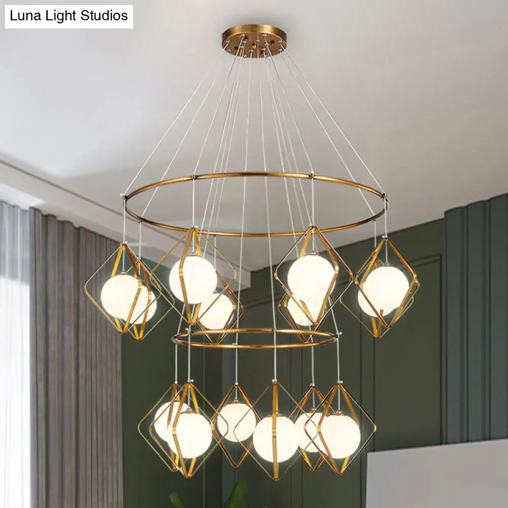 Opal Glass Shade Multi Light Pendant With Global Metallic Design For Living Room