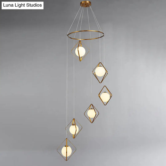 Opal Glass Shade Multi Light Pendant With Global Metallic Design For Living Room