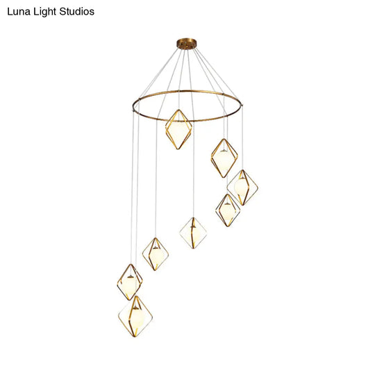 Opal Glass Shade Multi Light Pendant With Global Metallic Design For Living Room