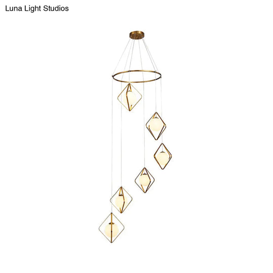 Opal Glass Shade Multi Light Pendant With Global Metallic Design For Living Room