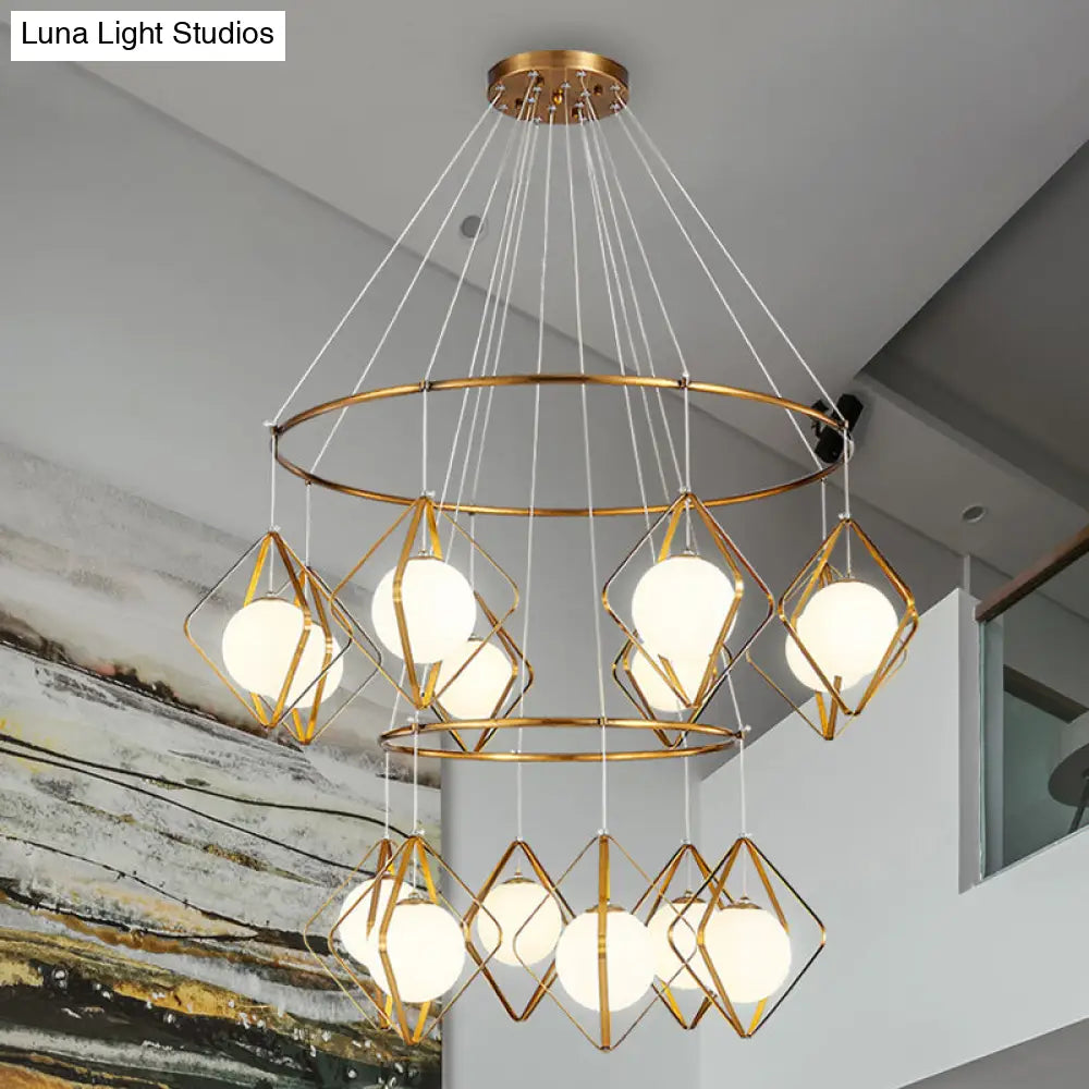 Modern Multi Light Pendant Lamp With Opal Glass Shade - Perfect For Living Room 14 / Gold Round