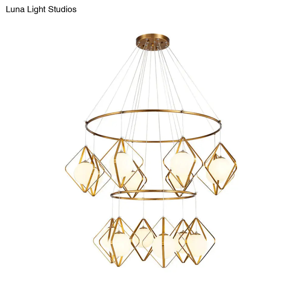 Opal Glass Shade Multi Light Pendant With Global Metallic Design For Living Room