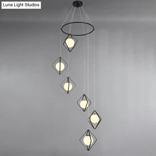 Opal Glass Shade Multi Light Pendant With Global Metallic Design For Living Room