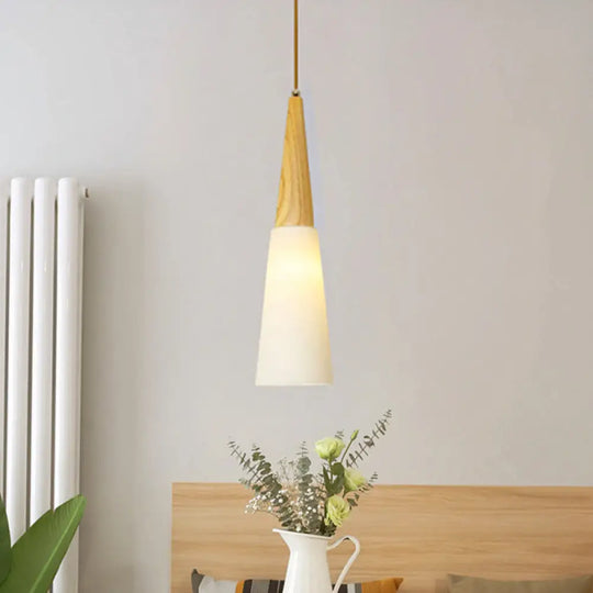 Opal Glass Slim Cone Pendant Light In White - Simple Style For Corridors 1 /