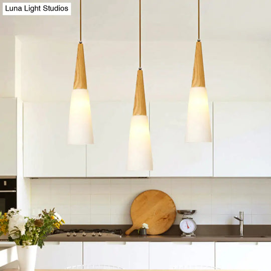 Opal Glass Slim Cone Pendant Light In White - Simple Style For Corridors