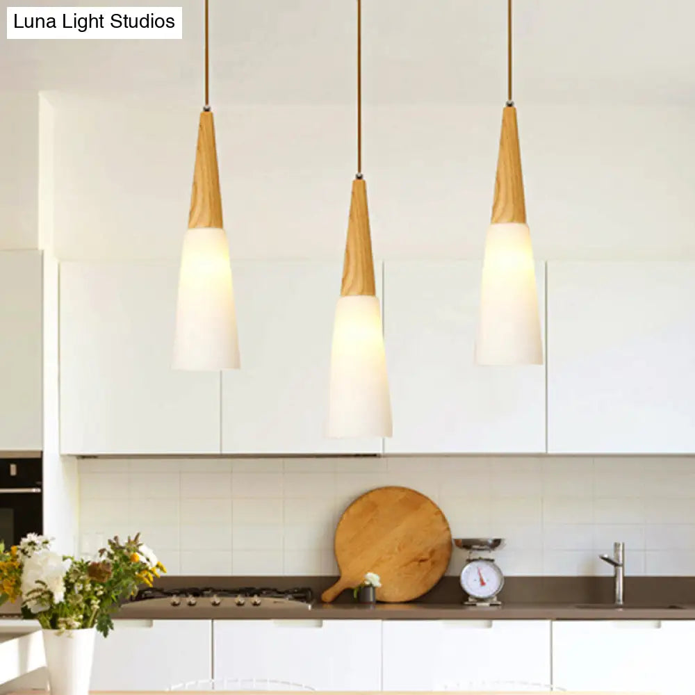 Opal Glass Slim Cone Pendant Light In White - Simple Style For Corridor/Hanging Lamp