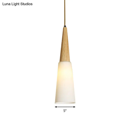 Opal Glass Slim Cone Pendant Light In White - Simple Style For Corridor/Hanging Lamp