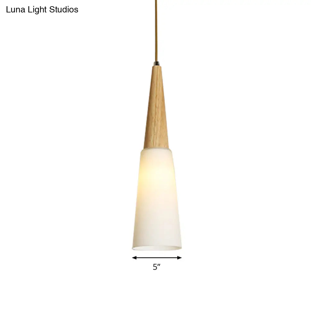 Opal Glass Slim Cone Pendant Light In White - Simple Style For Corridors