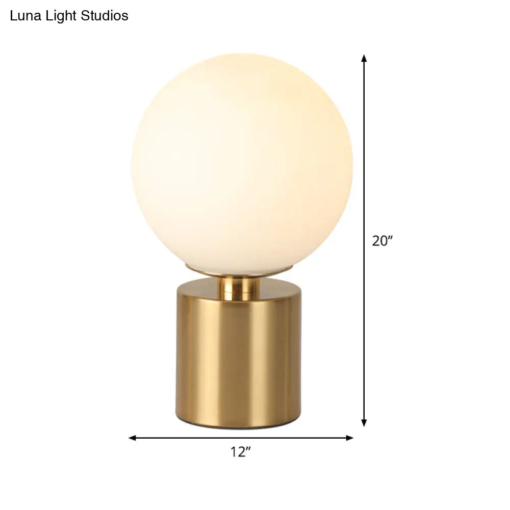 Opal Glass Sphere Night Lamp - Elegant Gold Metal Table Lighting For Living Room