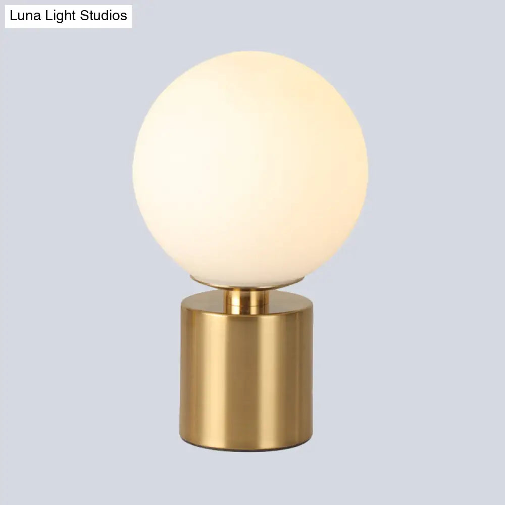 Opal Glass Sphere Night Lamp - Elegant Gold Metal Table Lighting For Living Room