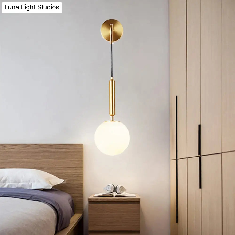 Opal Glass Spherical Wall Lamp: Simplistic 1-Bulb Light Fixture For Bedroom