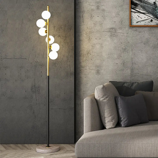 Opal Glass Spiral Design Floor Lamp 6-Head Modernist Stand With Gold-Black Finish Gold