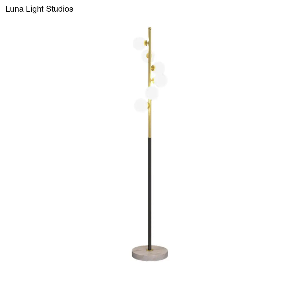 Opal Glass Spiral Design Floor Lamp 6-Head Modernist Stand With Gold-Black Finish