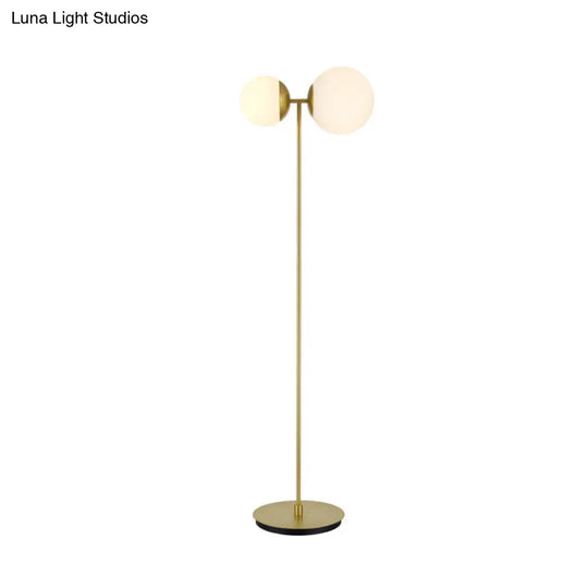 Opal Glass Standing Up Floor Lamp With 2-Head Bedroom Lighting In Gold