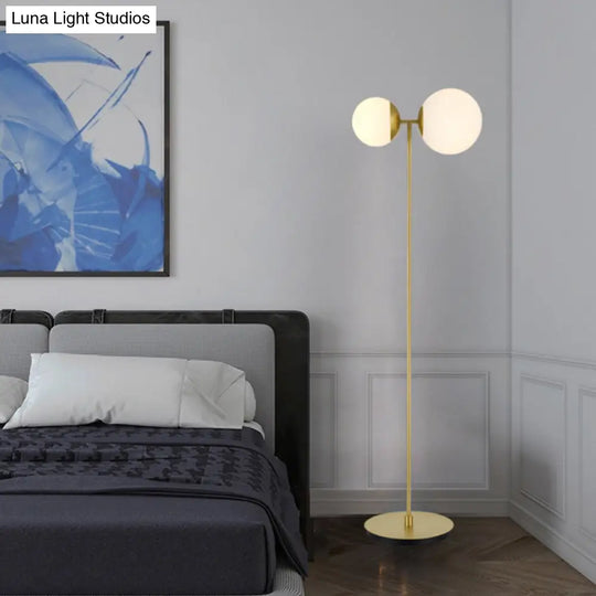 Opal Glass Standing Up Floor Lamp With 2-Head Bedroom Lighting In Gold