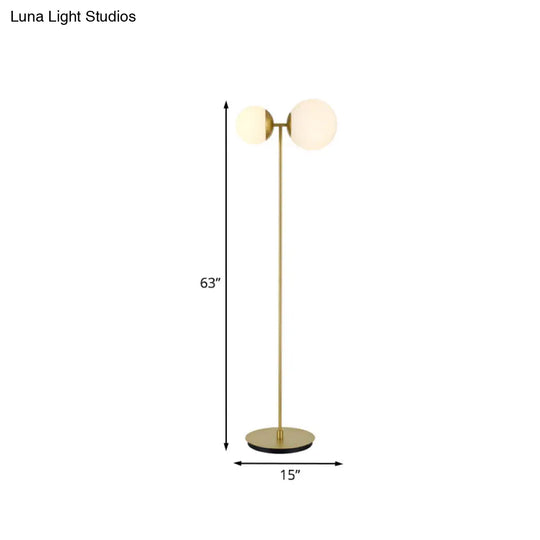 Opal Glass Standing Up Floor Lamp With 2-Head Bedroom Lighting In Gold