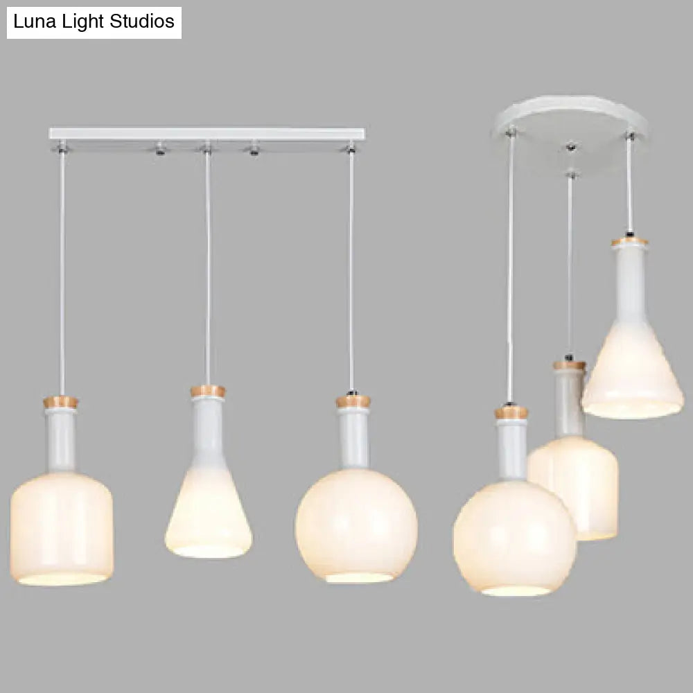 Opal Glass Triple Light Pendant Fixture - Modern Multi-Hanging Lamp With Linear/Round Canopy