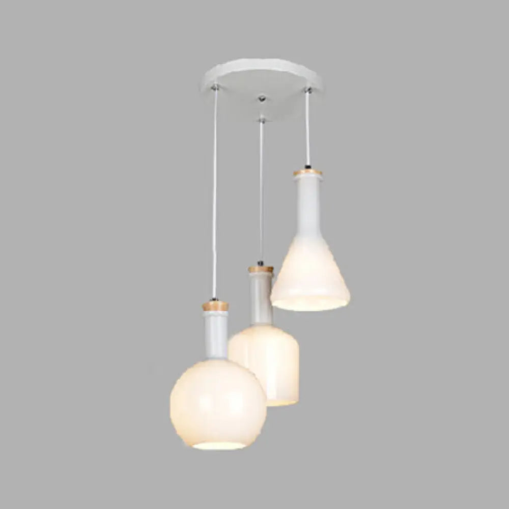 Opal Glass Triple Light Pendant Fixture - Modern Multi-Hanging Lamp With Linear/Round Canopy White
