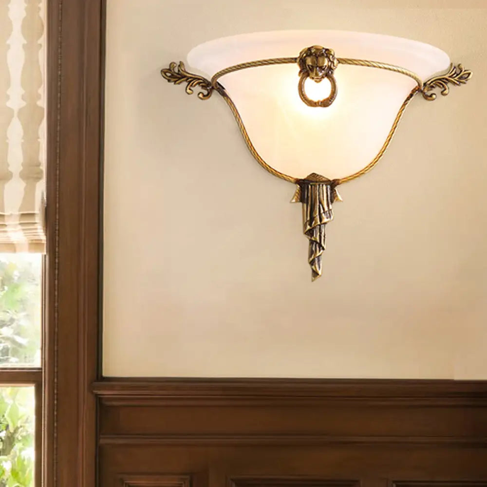 Opal Glass Trumpet Sconce: Elegant Brass Wall Light For Stairways