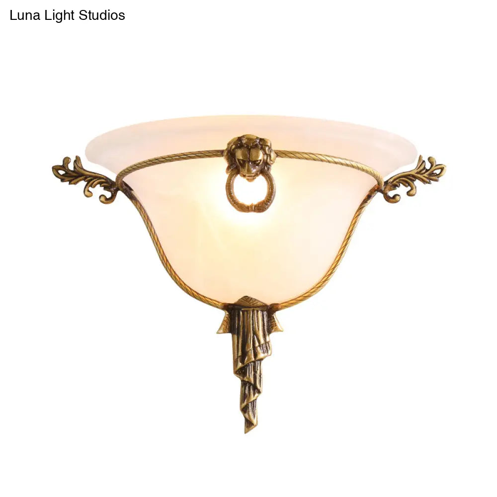 Opal Glass Trumpet Sconce: Elegant Brass Wall Light For Stairways