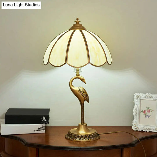 Opal Glass Umbrella Shaped Brass Table Lamp With Retro Halcyon Deco