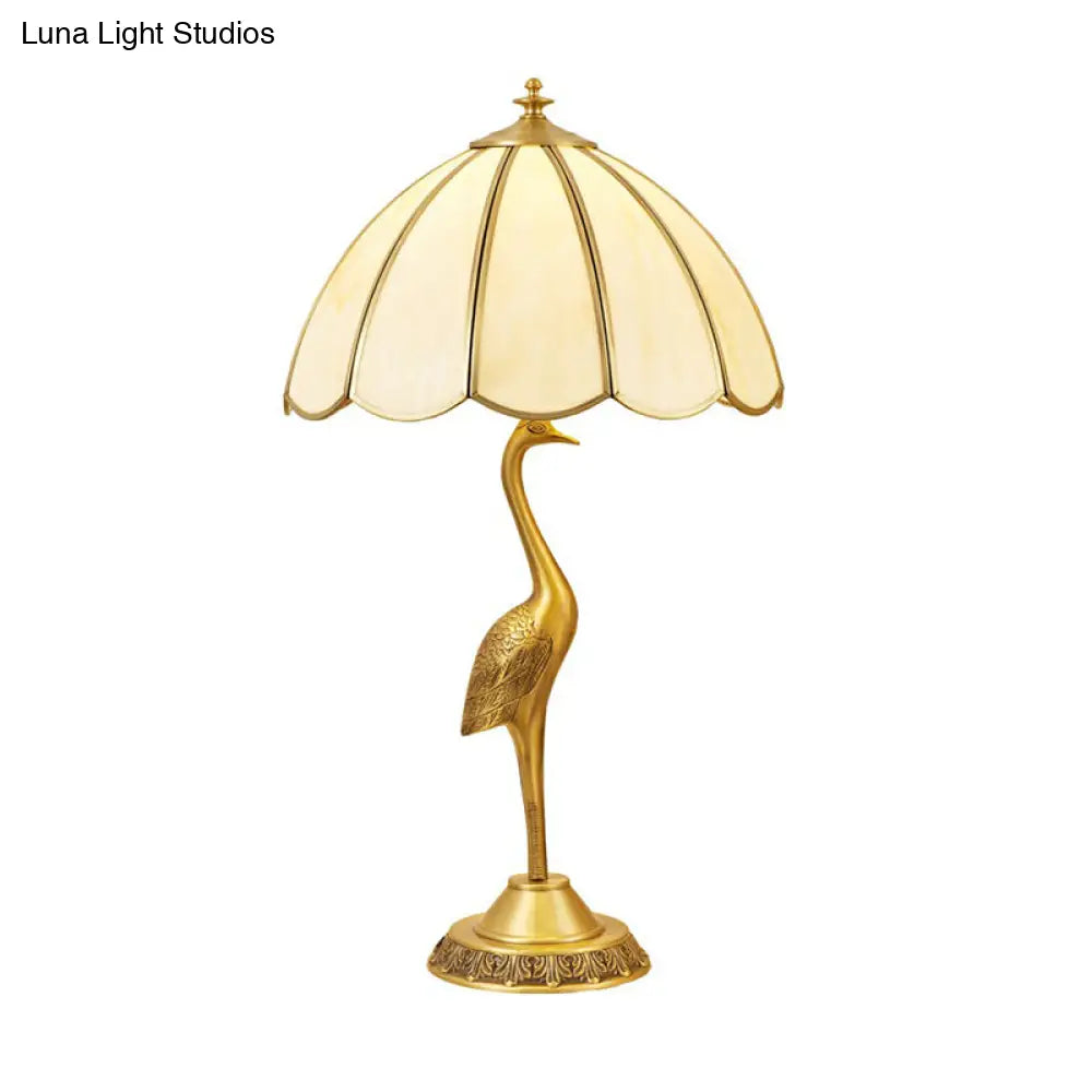 Opal Glass Umbrella Shaped Brass Table Lamp With Retro Halcyon Deco