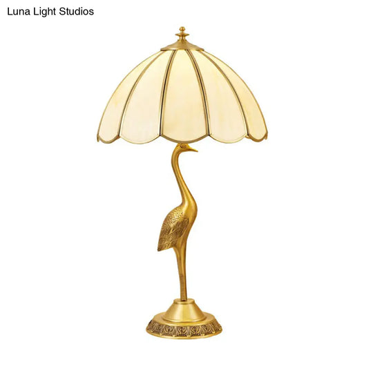 Opal Glass Umbrella Shaped Brass Table Lamp With Retro Halcyon Deco