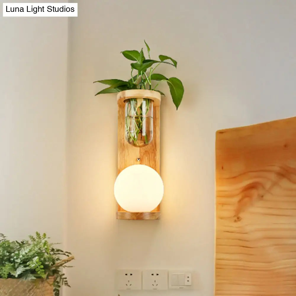 Opal Glass Up/Down Light Simple Led Wall Mount Lighting In Wood For Living Room