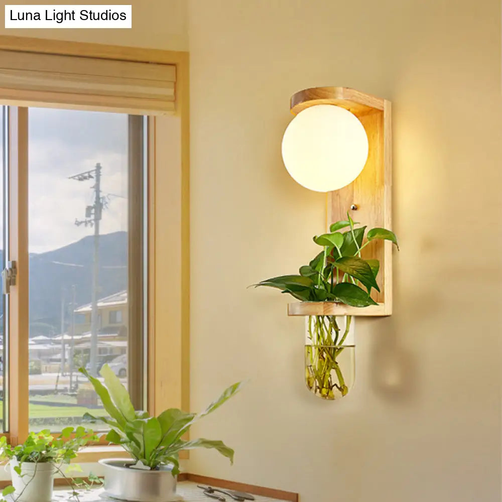 Opal Glass Up/Down Light Simple Led Wall Mount Lighting In Wood For Living Room