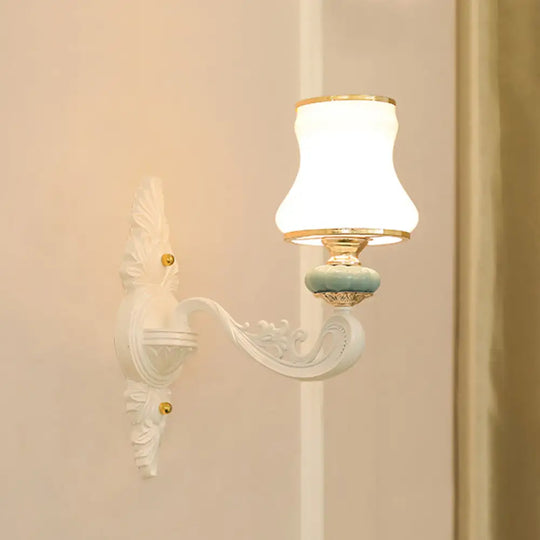 Opal Glass Wall Light Fixture With Curved Arm And Gold Shading For Corridors 1 / A