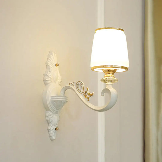 Opal Glass Wall Light Fixture With Curved Arm And Gold Shading For Corridors 1 / G