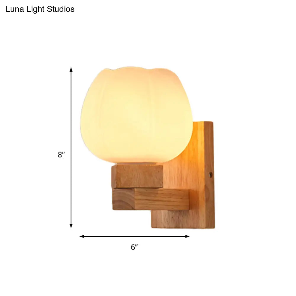 Opal Glass Wall Sconce Nordic Wood Bowl Bedroom Light Fixture