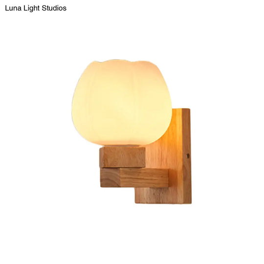 Opal Glass Wall Sconce Nordic Wood Bowl Bedroom Light Fixture