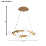Opal Matte Glass Chandelier With Wood Circle Arm Nordic Design 8 Bulbs Beige Pendant Light
