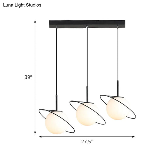 Opal Glass Planet Pendant: Postmodern Matte Black Multi-Light Hanging Lamp Kit For Dining Table 3