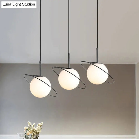 Opal Glass Planet Pendant: Postmodern Matte Black Multi-Light Hanging Lamp Kit For Dining Table 3