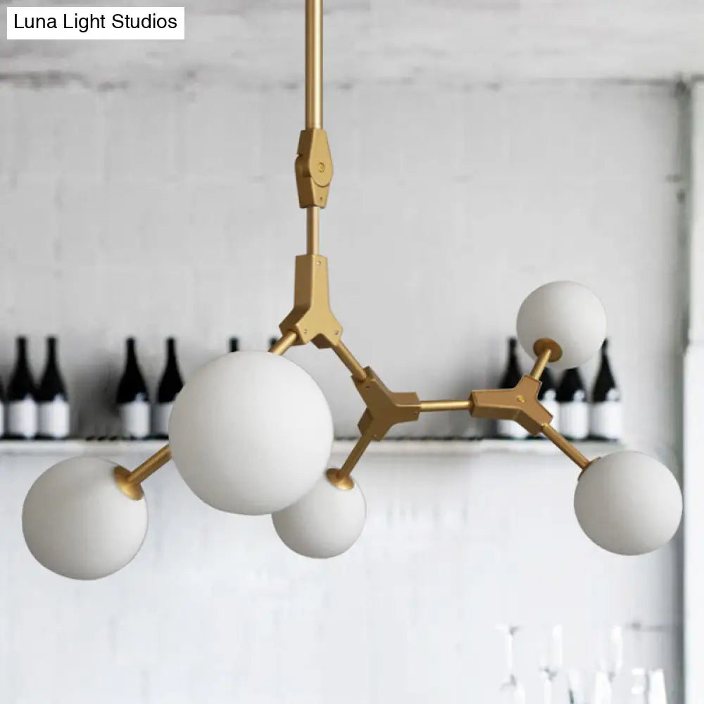 Post-Modern Glass Chandelier In Gold - Molecular Opal Orb 3/5/7 Lights Ideal For Hanging The Sitting