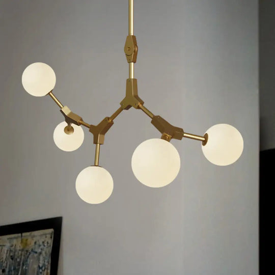 Opal Orb Glass Hanging Chandelier - Modern Molecular Design 3/5/7 Lights Gold 5 /