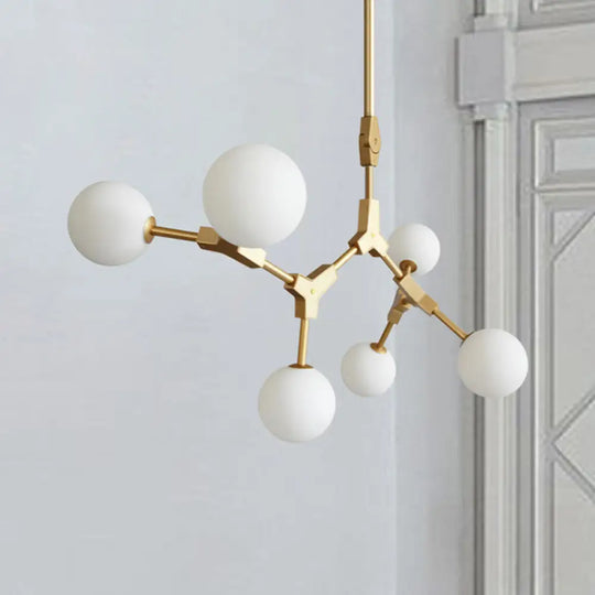 Opal Orb Glass Hanging Chandelier - Modern Molecular Design 3/5/7 Lights Gold 6 /