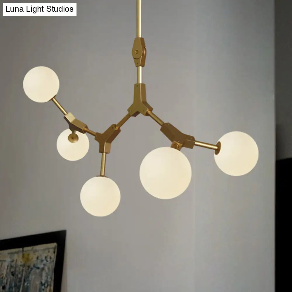 Post-Modern Glass Chandelier In Gold - Molecular Opal Orb 3/5/7 Lights Ideal For Hanging The Sitting