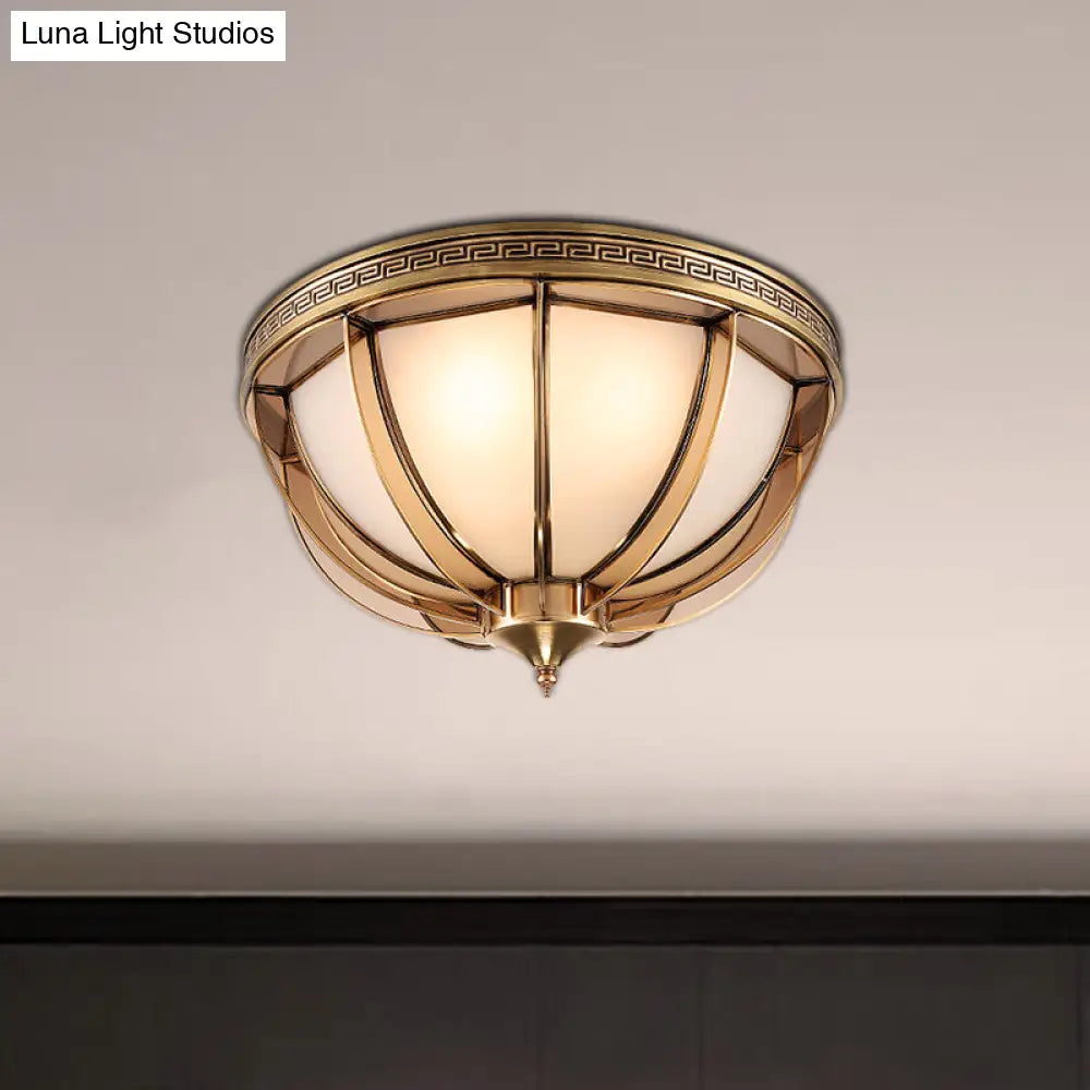 Opal-White Glass Brass Flush Dome Ceiling Lamp - 16.5/20.5 Width 3/4 Heads Colonial-Inspired Design