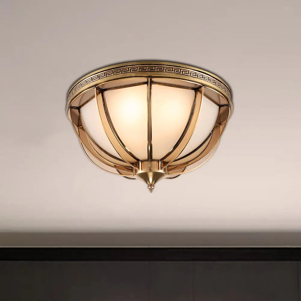 Opal - White Glass Brass Flush Dome Ceiling Lamp - 16.5’/20.5’ Width 3/4 Heads Colonial -