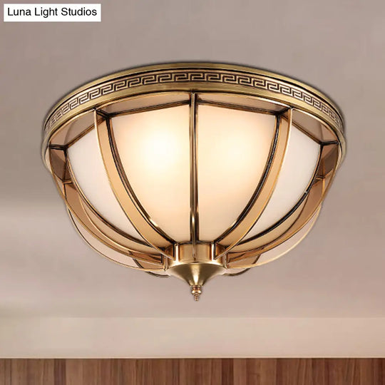 Opal - White Glass Brass Flush Dome Ceiling Lamp - 16.5’/20.5’ Width 3/4 Heads Colonial -