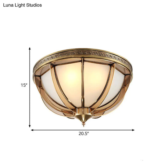 Opal-White Glass Brass Flush Dome Ceiling Lamp - 16.5/20.5 Width 3/4 Heads Colonial-Inspired Design