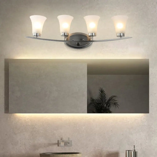 Opal White Glass Wall Sconces - 4 American Simplicity Lights For Bathroom Vanity Silver