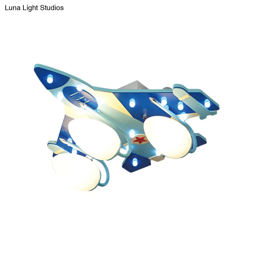 Opaline Glass 3 - Head Bomber Plane Ceiling Lamp For Child’s Bedroom - Blue