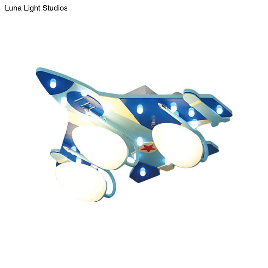 Opaline Glass 3 - Head Bomber Plane Ceiling Lamp For Child’s Bedroom - Blue