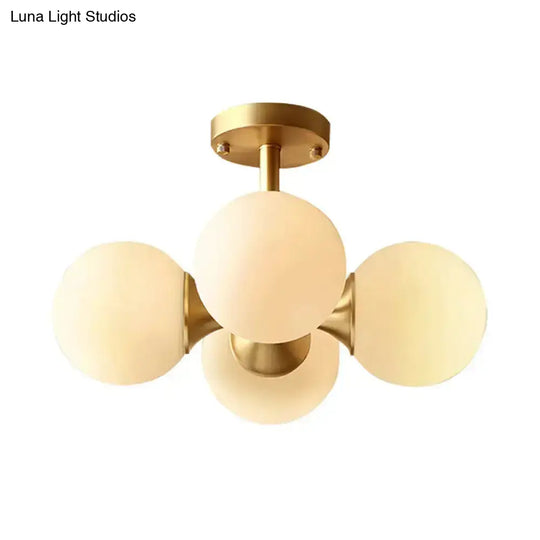 Opaline Glass 4 Bulb Semi Flush Gold Ceiling Mount Light Fixture For Ball Kitchen