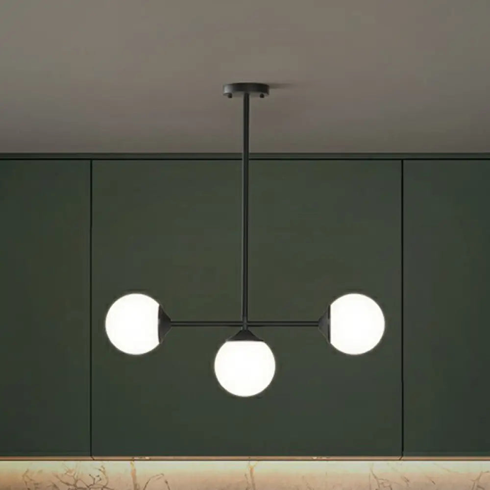 Opaline Glass Ball Pendant Light For Minimalist Dining Room Island 3 / Black